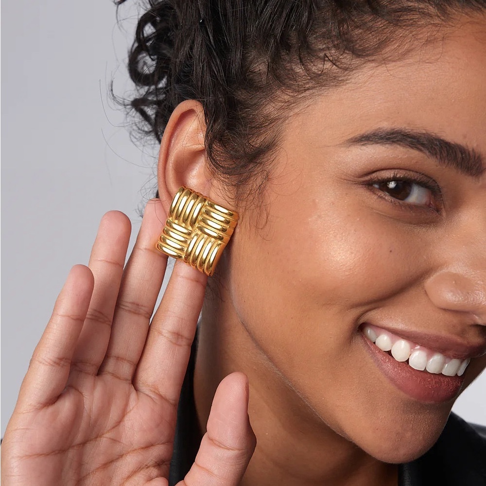 Gold Statement Earrings*Bold Design*Square Earrings*Tarnish Free*Waterpr…